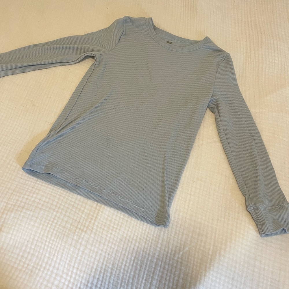 Dressed in LALA Kids Ribbed Long-Sleeve Top - Pale Blue